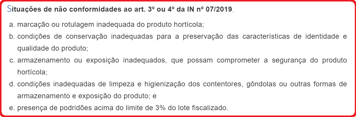 Situações de irregularidades ao art. 3º ou 4º da IN nº 07/2019.