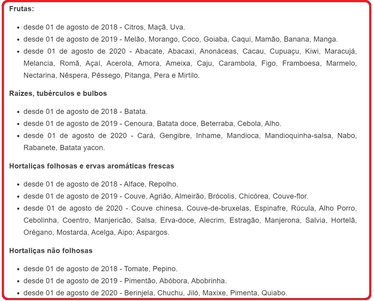 Lista dos produtos cuja rastreabilidade é obrigatória (Anexo III INC nº 02/2018).